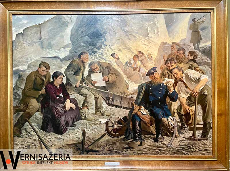 Jacek Malczewski, Niedziela w kopalni (Odpoczynek w kopalni); widać ścianę skutą lodem Syberii