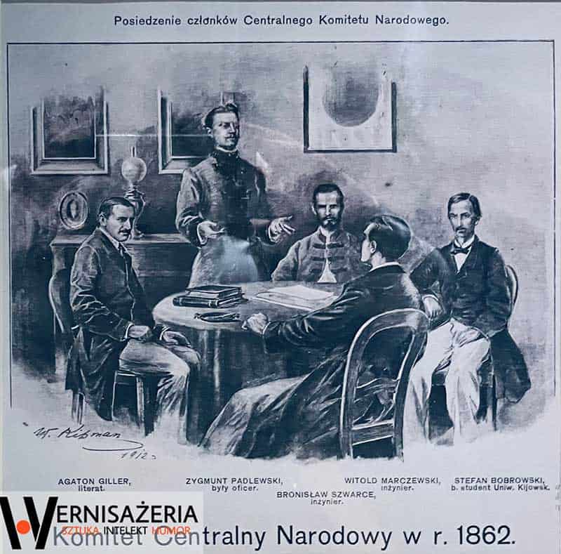 Posiedzenie członków Centralnego Komitetu Narodowego Agaton Giller, Zygmunt Padlewski, Bronisław Szwarc, Witold Marczewski, Stefan Bobrowski (w 1862 r.