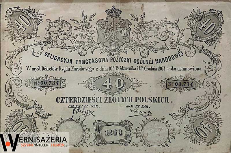 obligacje tymczasowe pożyczki ogólnej narodowej na 40 zł, 1863 r.