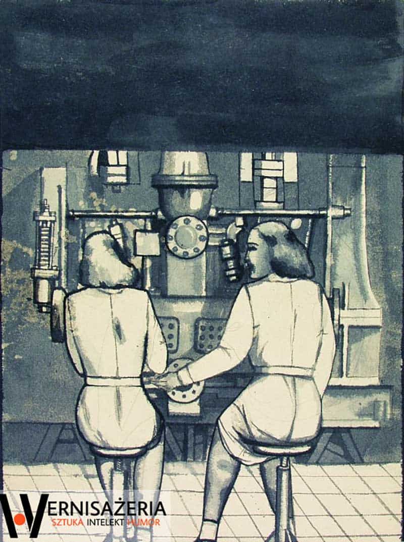 Jerzy Nowosielski, Kobiety na tle maszyny, 1950, fot. jerzynowosielski.com