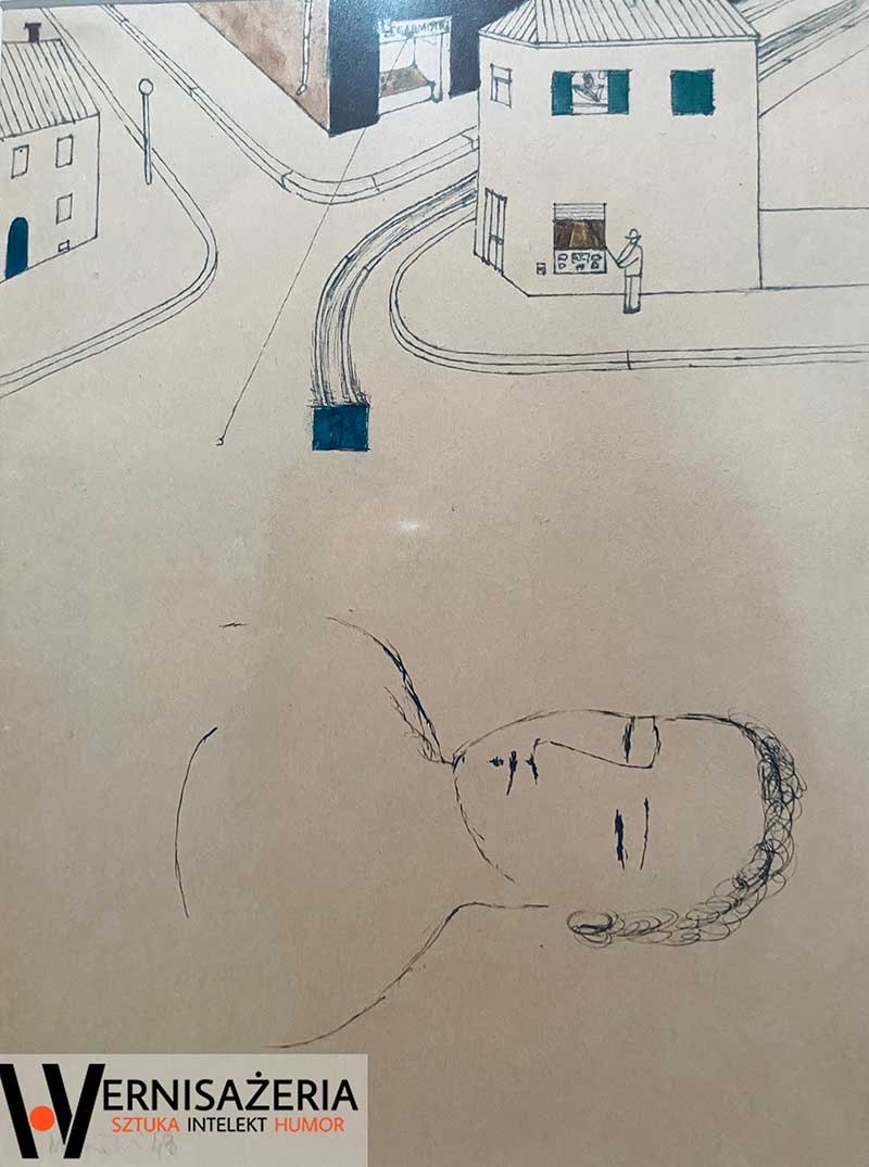 Jerzy Nowosielski, Rysunek podwójny fragment ulicy i popiersie męskie, 1964