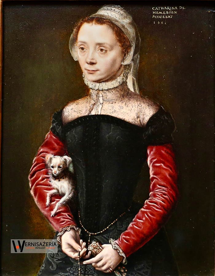 Herstoria sztuki. Silny głos silnych kobiet. Malarki, które zmieniły historię sztuki 58 A painting of a woman holding a dog. Catharina van Hemessen, Portret kobiety z psem