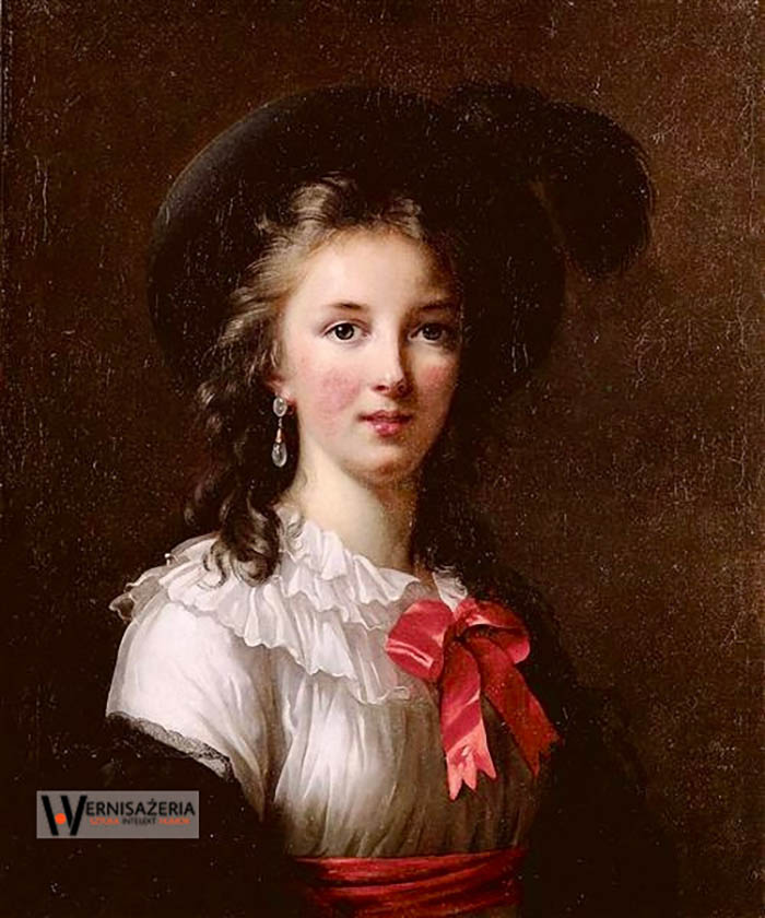 Herstoria sztuki. Silny głos silnych kobiet. Malarki, które zmieniły historię sztuki 79 A painting of a young woman wearing a black hat. Elisabeth Louise Vigée Le Brun, Autoportret