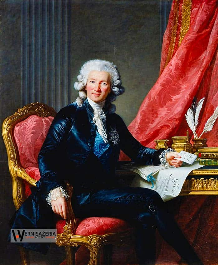 Herstoria sztuki. Silny głos silnych kobiet. Malarki, które zmieniły historię sztuki 69 A painting of a man in black sitting at a desk. Elisabeth Louise Vigée Le Brun, Charles-Alexandre de Calonne