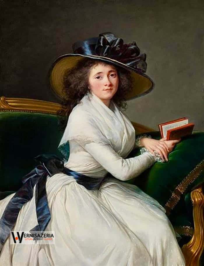 Herstoria sztuki. Silny głos silnych kobiet. Malarki, które zmieniły historię sztuki 68 A painting of a woman in a white dress and hat. Elisabeth Louise Vigée Le Brun, Portret Marie-Charlotte Bontemps, hrabiny La Châtre