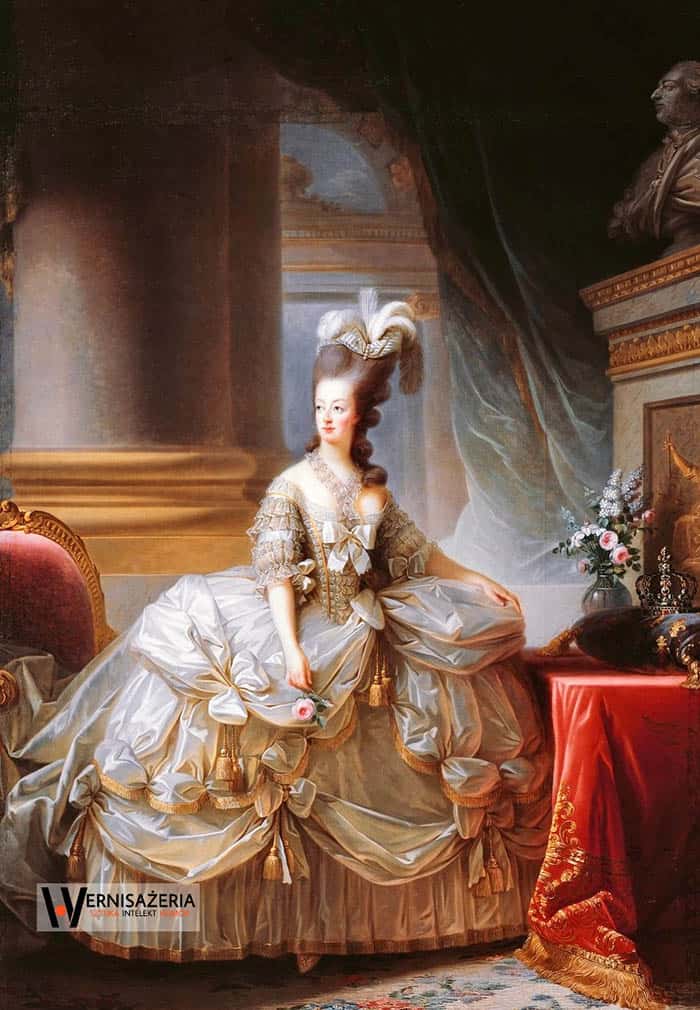Herstoria sztuki. Silny głos silnych kobiet. Malarki, które zmieniły historię sztuki 72 A painting of a woman in an elaborate dress. Elisabeth Louise Vigée Le Brun, Portret Marii Antoniny