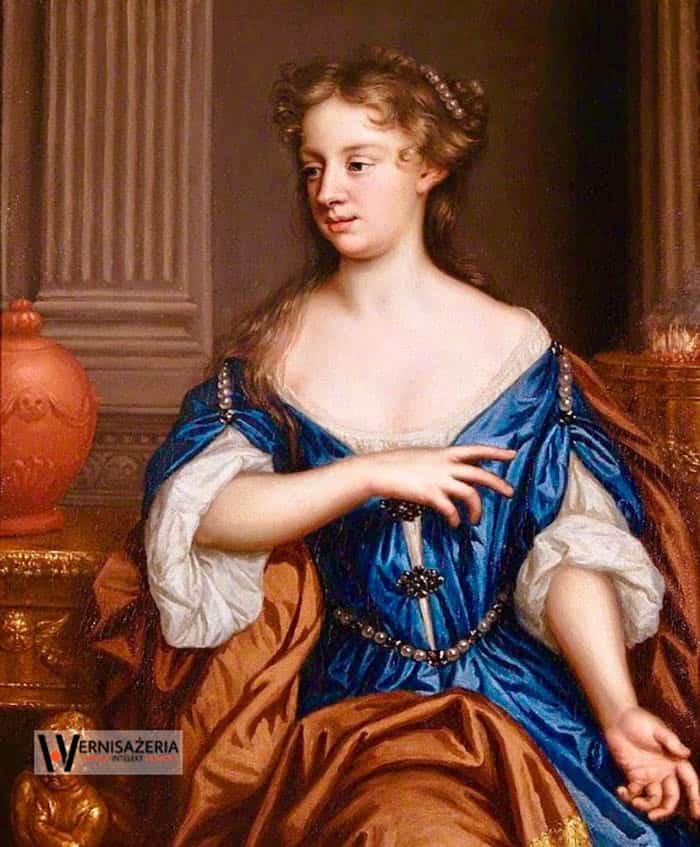 Herstoria sztuki. Silny głos silnych kobiet. Malarki, które zmieniły historię sztuki 62 A painting of a woman in blue dress sitting on a couch. Mary Beale, Autoportret