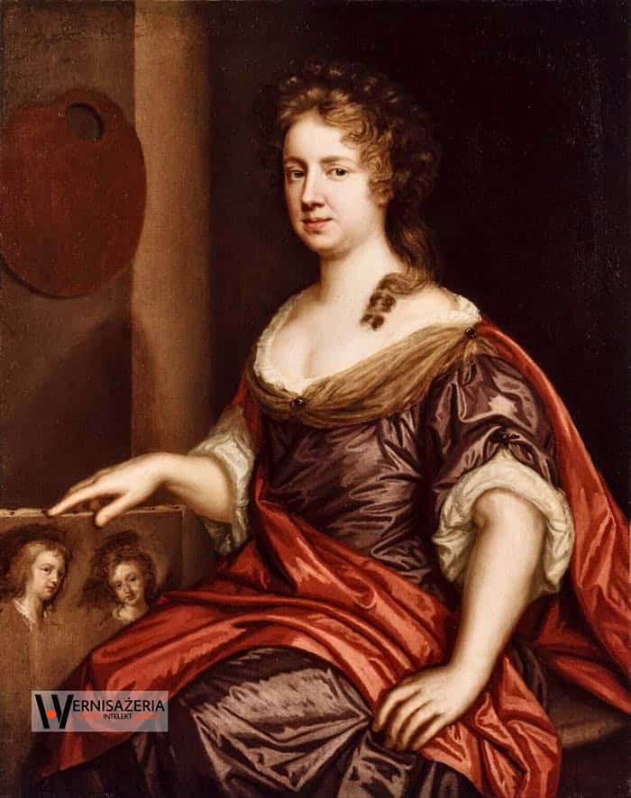 Herstoria sztuki. Silny głos silnych kobiet. Malarki, które zmieniły historię sztuki 49 A painting of a woman in red dress sitting on a chair. Mary Beale, Autoportret