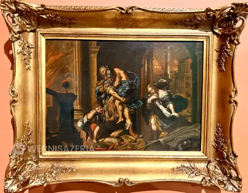 PATRONAT WERNISAŻERII: „Miłość”, Muzeum Narodowe w Kielcach 69 Eneasz wynosi na plecach Anchizesa z płonącej Troi, obok widać Askaniusza i Kreuzę.