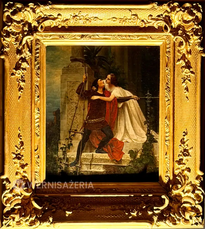 PATRONAT WERNISAŻERII: „Miłość”, Muzeum Narodowe w Kielcach 70 Obraz przedstawiający Romea i Julię w intymnej scenie przy schodach. Tytuł: Romeo i Julia – Friedrich Eduard Meyerheim